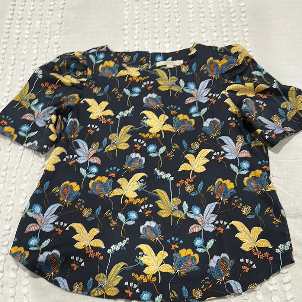 Gold and Blue Boxy Blouse with Peter Pan Collar